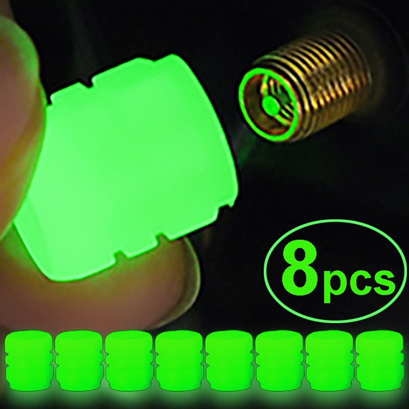 Car Truck Bike Auto Luminous Fluorescent Green Blue Yellow Orange Red Night Glow in the dark Tire Valve Caps for Halloween Auto Decor