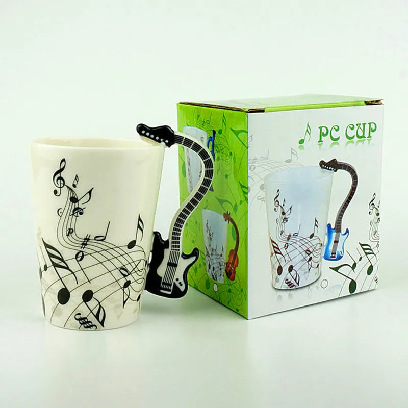 Creative Music Note Violin Piano Guitar Bass Ceramic Novelty Gift Coffee Tea Beverage Mug Cups