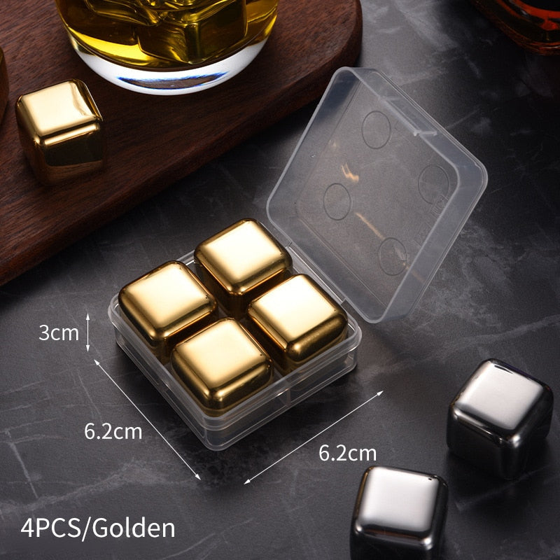 Stainless Steel Ice Cubes Reusable Heart Bullet Round Balls Chilling Stones with Stainless Steel Tong Set