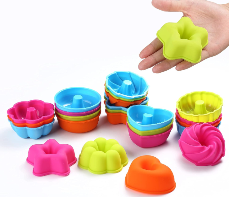 Silicone Nonstick 2 3/4 inches Non-Stick Dishwasher Oven Safe Donut Mold and Cake Baking Cups 24 Pieces