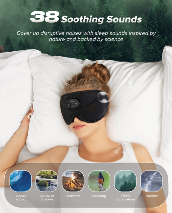 Sleep Headphones White Noise Music Bluetooth 3D Wireless Eye Mask with Timer For Sleep Travel Therapy