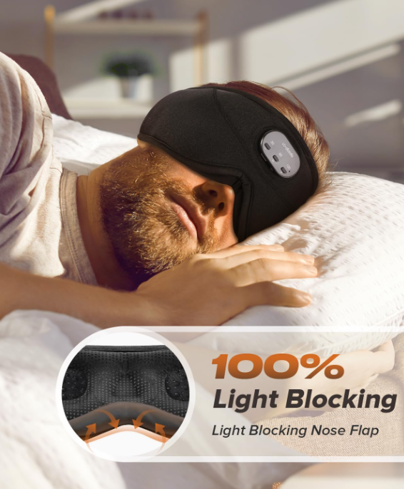 Sleep Headphones White Noise Music Bluetooth 3D Wireless Eye Mask with Timer For Sleep Travel Therapy