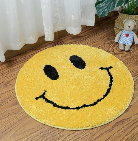 Happy Smiley Face Yellow Pink Blue Green Retro Aesthetic Preppy Non-Slip Home Bedroom Bathroom Room Decor Rug