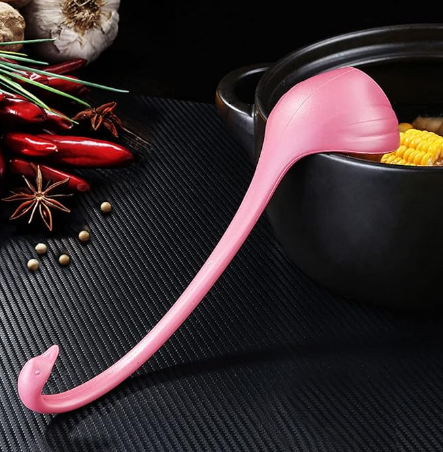 Swan Shaped Soup Ladle Kitchen Spoon White Black Pink Blue Design with Resting Holder