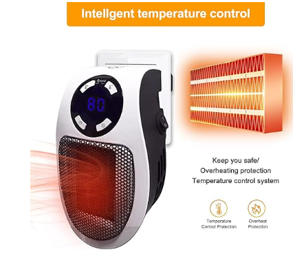 Remote Portable Wall Compact Outlet Electric Plug in Space Heater with Adjustable Thermostat Timer and Led Display for Small Spaces Heater