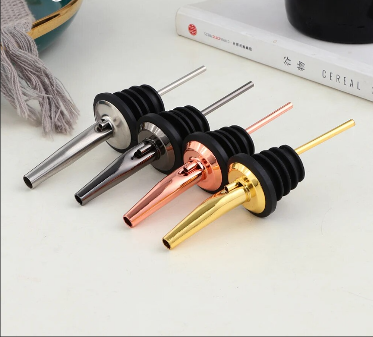 1-4PCS Stainless Steel Liquor Bottle Spouts with Wine Cocktail Glass