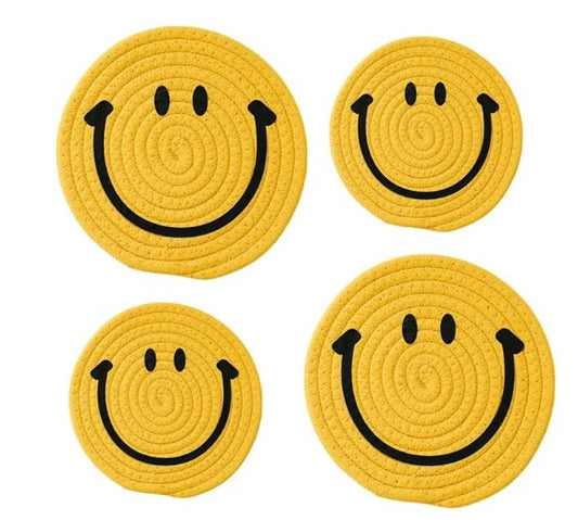 Smiley Happy Disposable Cotton Rope Cork Coasters Decorative Face Paper Placemats for Home Kitchen Birthday Weddings Parties 4-40 Pack