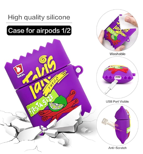Air Pod Protective Silicone Snack Candy Cookie Coke Reeses Takis Bubble Gum 3D Design Cases with Keychain