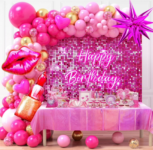 Birthday Pink Green Blue Yellow Purple Sparkly Sequin Party Decorations for Girls Women Boys Men Baby Shower with Balloons Arch 50-102 Pieces