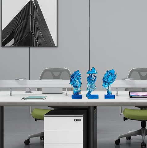 Artistic Craft Resin Blue Black White Gold Glass Three Thinker Miniature Sculpture Model Figurines