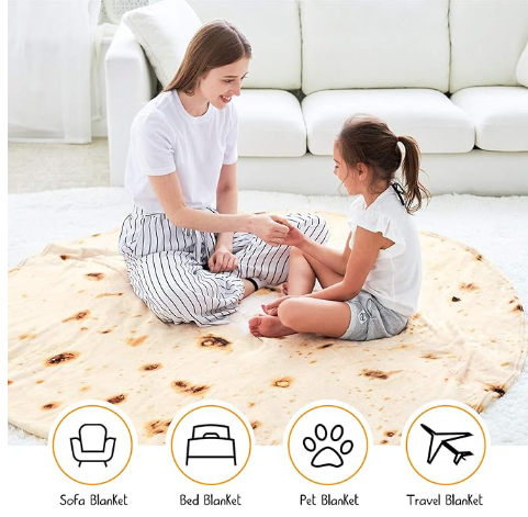 Tortilla Double Sided Print Round Fleece Flannel Linen Blanket Plush Soft Throw for Pets Baby Blanket Bedspread Sofa Couch Chair