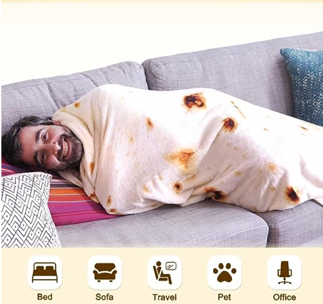 Tortilla Double Sided Print Round Fleece Flannel Linen Pool Beach Picnic Blanket Plush Soft Throw for Pets Baby Blanket Bedspread Sofa Couch Chair