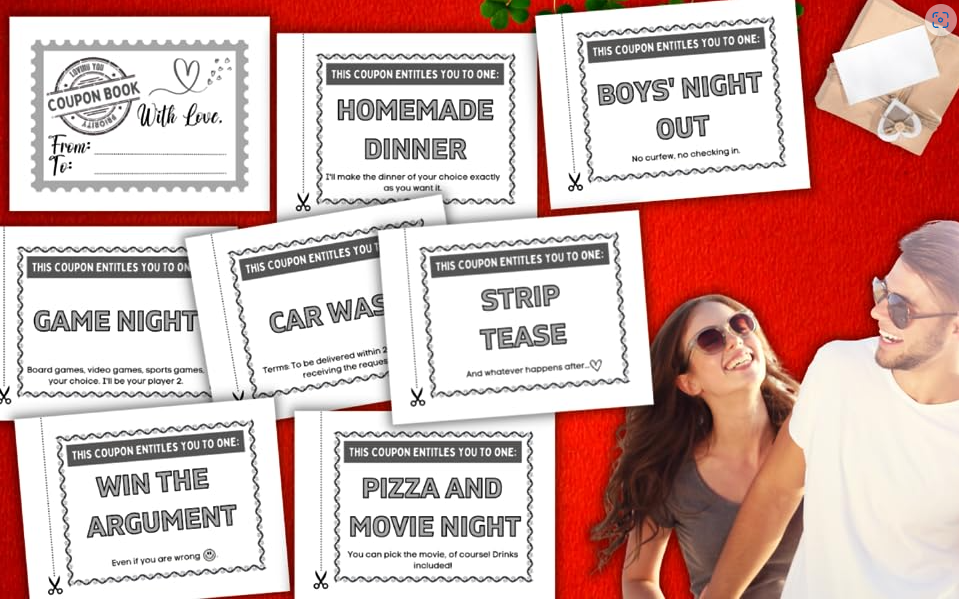 40 Love Vouchers Book with Fun and Romantic Naughty Activities for Couples for Anniversary Valentine his or her Wife Husband Gifts