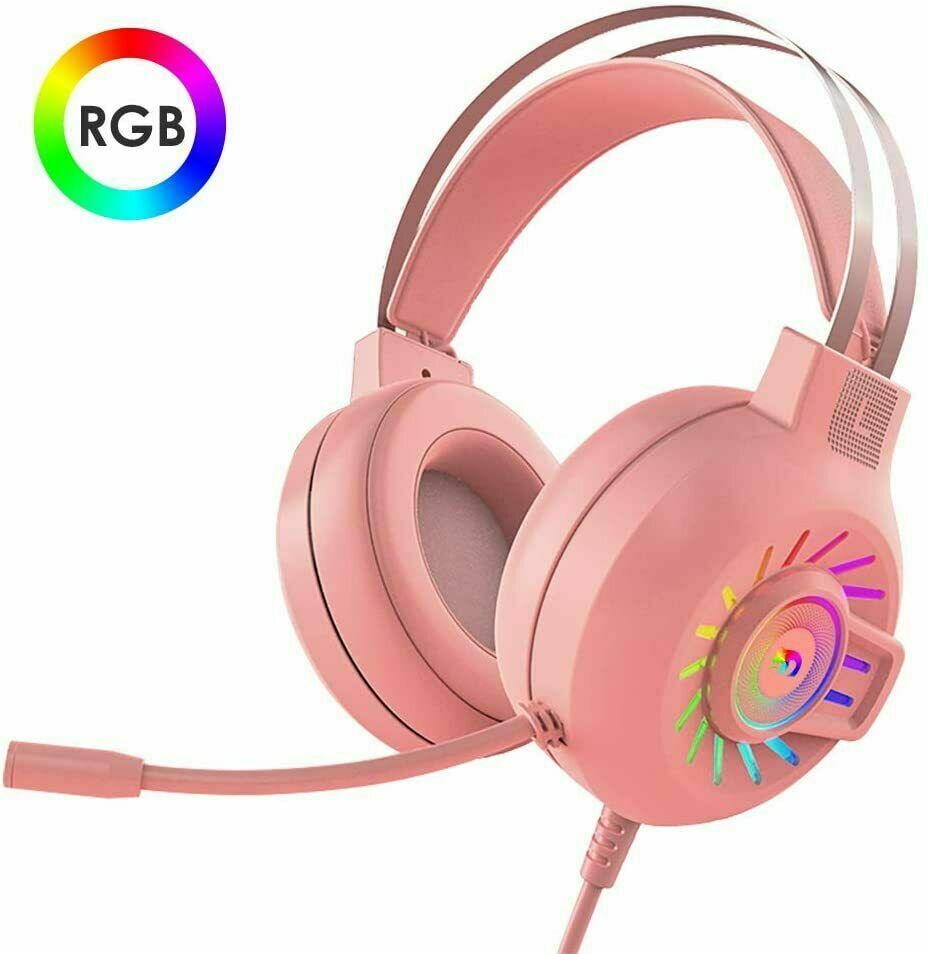 Gaming Work Music Antlers Cat Ears Headset with Noise Cancelling Surround Sound RGB Backlight Mic for PC Mac Nintendo PS4 PS5 Xbox One Mobile Phone