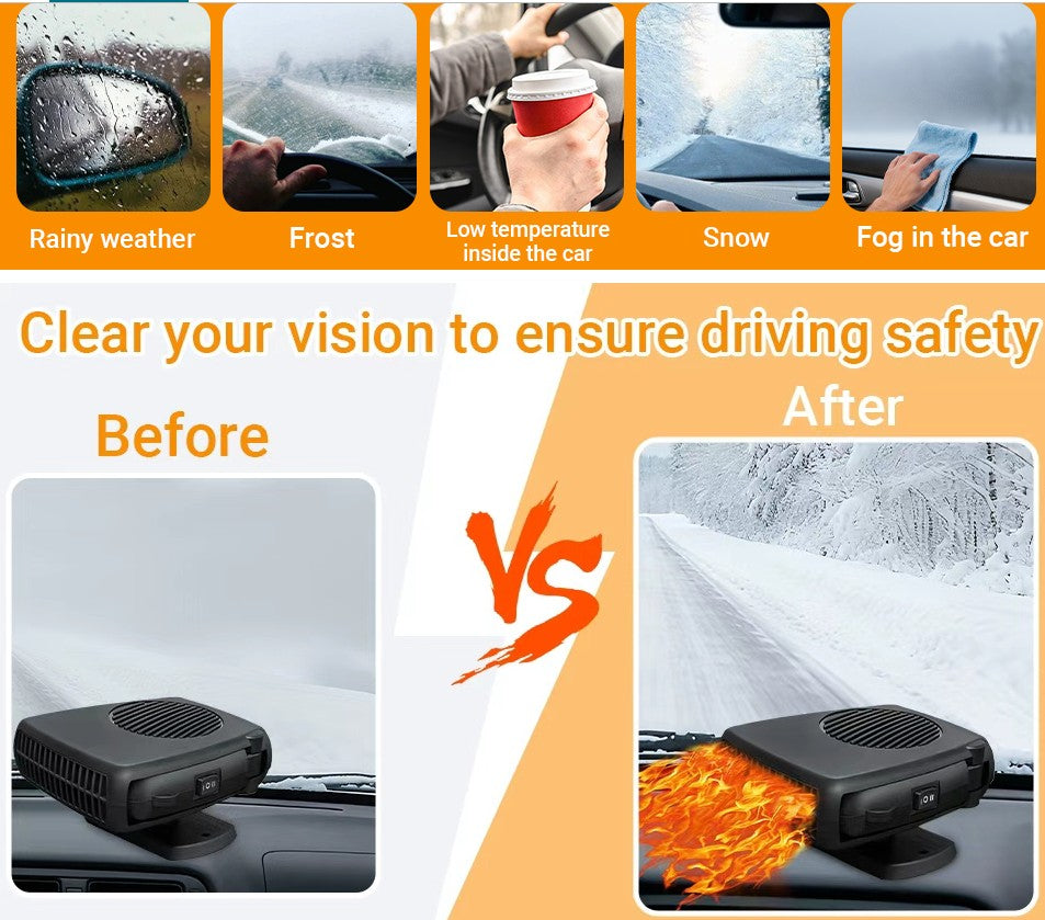 Car Heater, 12V 200W Fast Heating & Cooler Fan Portable Windshield Defogger & Defroster Plug into Cigarette Lighter, 360° Auto Heater for Car, SUV, Trucks