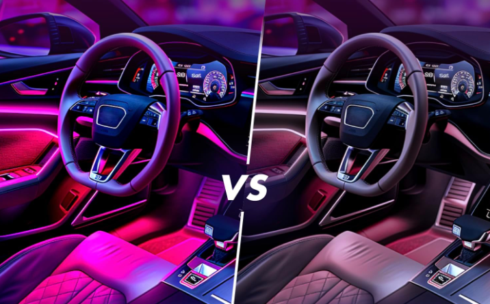 LED RGB Car Inside Lights with Smart App Control Dynamic Color Music Mode and Car Charger 4Pcs Strip