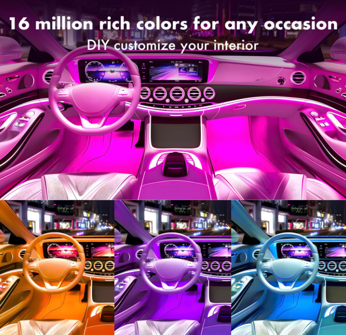 LED RGB Car Inside Lights with Smart App Control Dynamic Color Music Mode and Car Charger 4Pcs Strip