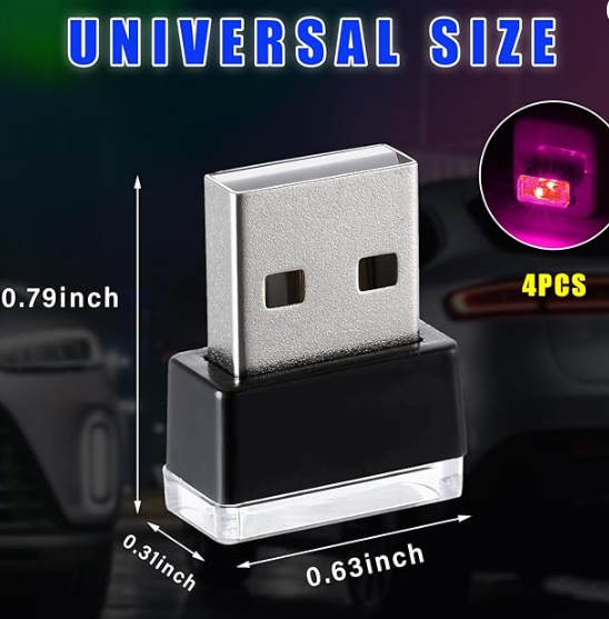 4 PCS USB LED Portable Universal Car Vehicle Interior Ambient Atmosphere Lamp Plug-in Decor Night Light Kit