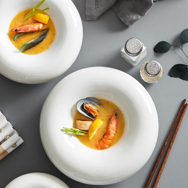 Artistic Conception Insulated Fun Round Thick Black White Ceramic Porcelain Dish Soup Ceral Bowls