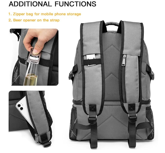 Insulated Lightweight Double Deck Leakproof Cooler Backpack Bag for Beach Picnic Hiking Camping