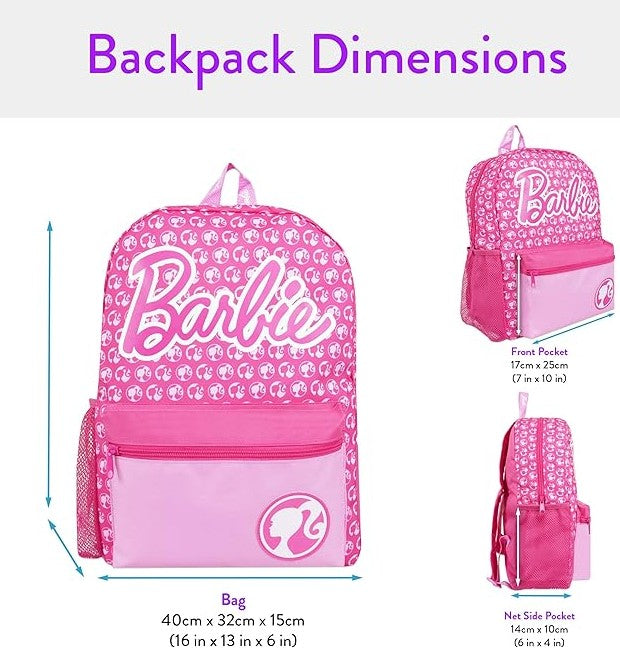 Classic Barbie Pink Travel School Roomy Backpack for Kids Children Girls Teenage Women School Shoulder Travel Bags
