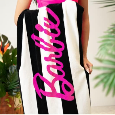 Barbie Classic Logo Black & White Striped Soft Cotton Bath Pool Beach Towel
