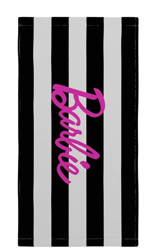 Barbie Classic Logo Black & White Striped Soft Cotton Bath Pool Beach Towel