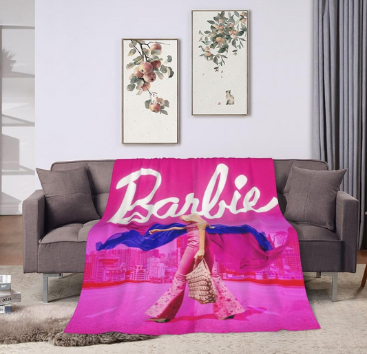 Barbie Movie Pink Plush Microfiber Fluffy Sleep Soft Flannel Couch Chair Bed Cover Blanket