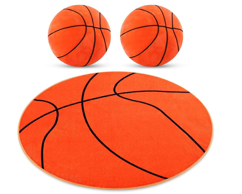 3 Pcs Basketball Plush Pillows and Basketball Rug for Room Stuffed Fluffy Soft Sports Throw Pillow Ball Round Mat Area Rug