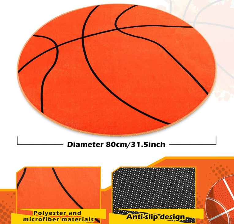 3 Pcs Basketball Plush Pillows and Basketball Rug for Room Stuffed Fluffy Soft Sports Throw Pillow Ball Round Mat Area Rug