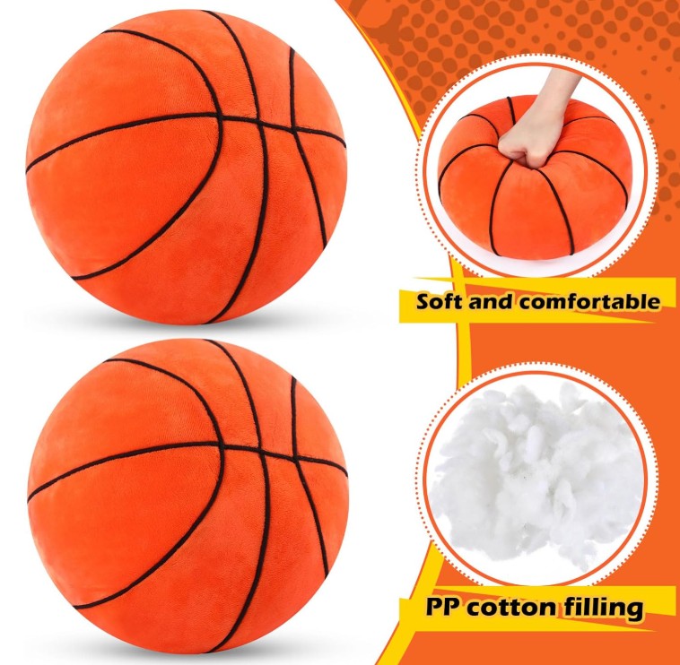 3 Pcs Basketball Plush Pillows and Basketball Rug for Room Stuffed Fluffy Soft Sports Throw Pillow Ball Round Mat Area Rug