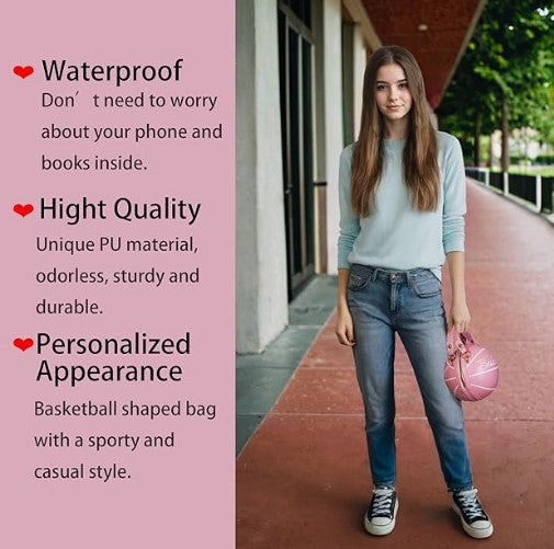 Basketball Shape Pink Brown Black White Designed Shoulder Mini Round Crossbody Sachel Messenger Purse Handbag