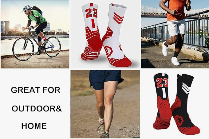 Basketball Running Sneaker Sports Graphic Athletic Player Numbers Team Spirit Colors Crew Socks for Boys, Girls, Men, Women 2 Pack