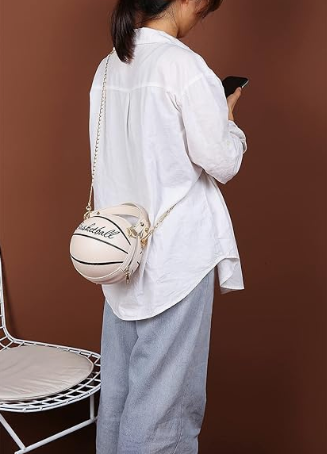 Basketball Shape Pink Brown Black White Designed Shoulder Mini Round Crossbody Sachel Messenger Purse Handbag