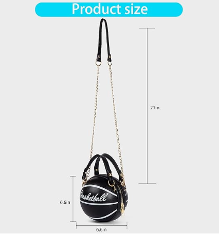 Basketball Shape Pink Brown Black White Designed Shoulder Mini Round Crossbody Sachel Messenger Purse Handbag