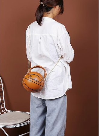 Basketball Shape Pink Brown Black White Designed Shoulder Mini Round Crossbody Sachel Messenger Purse Handbag