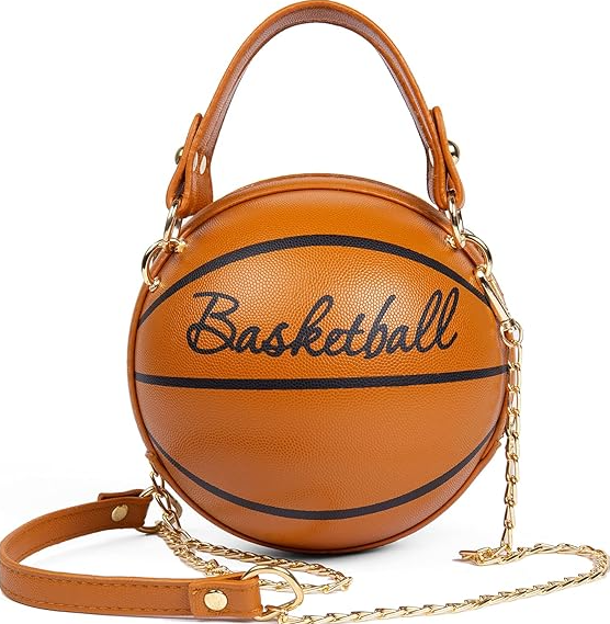 Basketball Shape Pink Brown Black White Designed Shoulder Mini Round Crossbody Sachel Messenger Purse Handbag