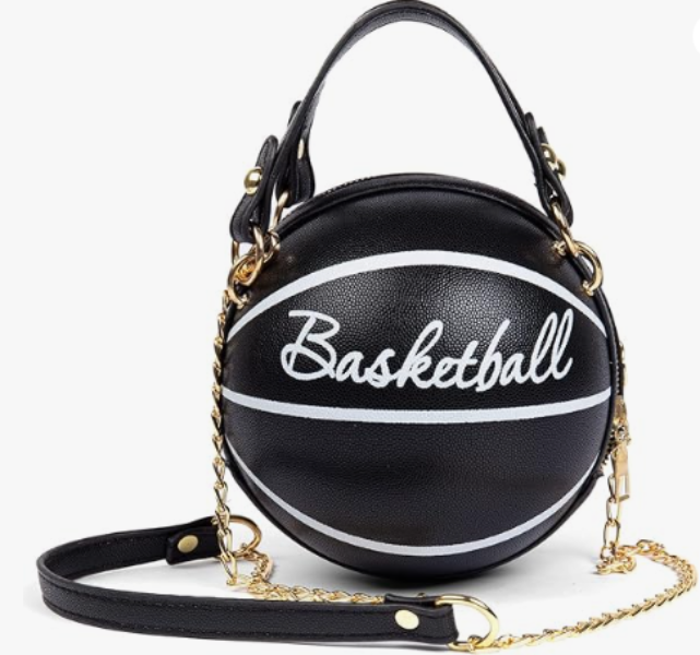 Basketball Shape Pink Brown Black White Designed Shoulder Mini Round Crossbody Sachel Messenger Purse Handbag
