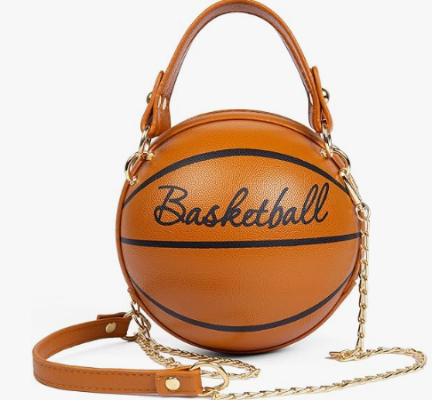 Basketball Shape Pink Brown Black White Designed Shoulder Mini Round Crossbody Sachel Messenger Purse Handbag