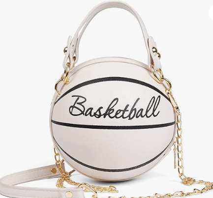 Basketball Shape Pink Brown Black White Designed Shoulder Mini Round Crossbody Sachel Messenger Purse Handbag