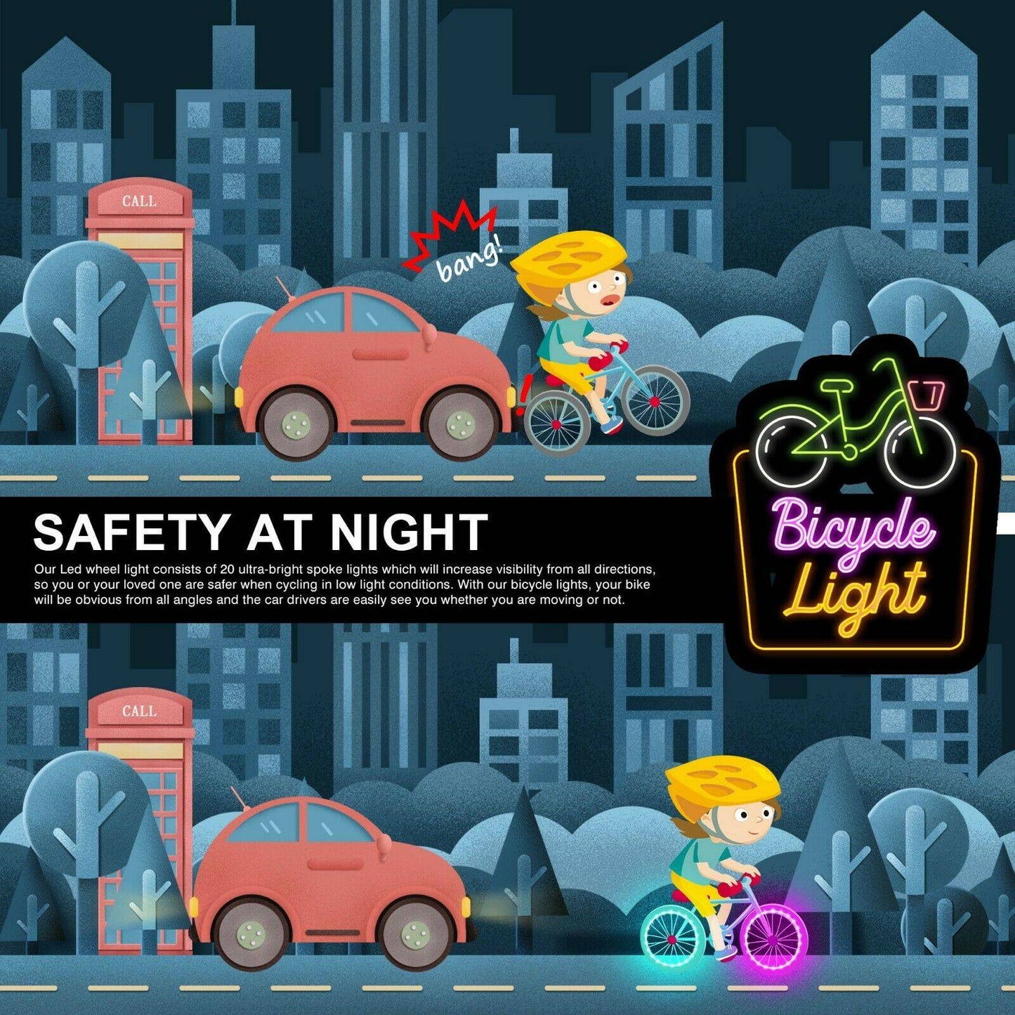 LED Waterproof Rechargeable USB Bike Bicycle Wheel Spoke Handlebar Tassell Lights for Decoration Safety Strip Light with 7 Colors Kids Adult- 2 Pack