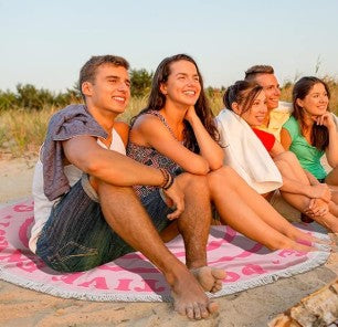 Positive Message Pink, Green Leaves American Flag 100 Dollar Bill Watermelon Design Beach Towel 60 Inch Smile Round Beach Pool Towel Preppy Rug Absorbent Face Blanket Quick Dry Happy Picnic Towels