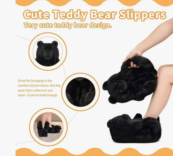 Women's Mens Cute Indoor Fuzzy Fur Fluffy Trendy Fun Slippers Orange Red Pink Brown Rainbow Black Teddy Bear Animal Slippers Birthday Anniversary Valentine Halloween Costume Gift