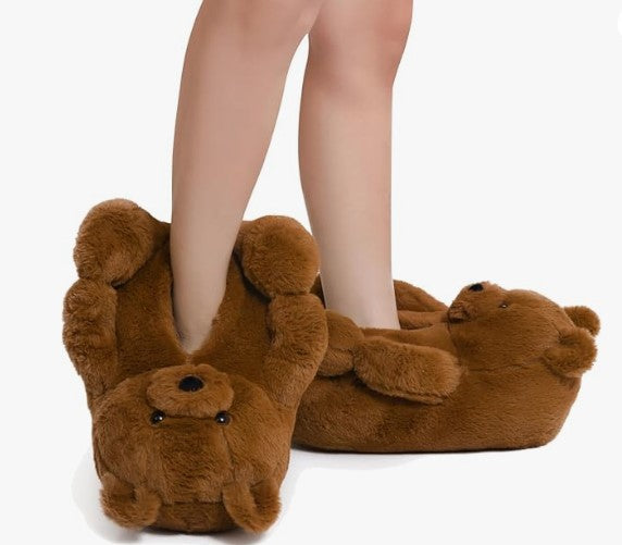 Women's Mens Cute Indoor Fuzzy Fur Fluffy Trendy Fun Slippers Orange Red Pink Brown Rainbow Black Teddy Bear Animal Slippers Birthday Anniversary Valentine Halloween Costume Gift