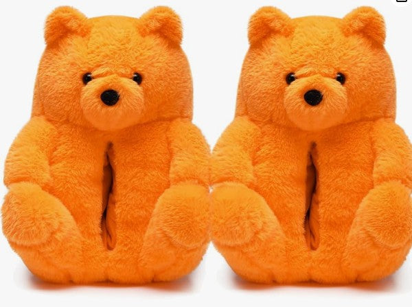 Women's Mens Cute Indoor Fuzzy Fur Fluffy Trendy Fun Slippers Orange Red Pink Brown Rainbow Black Teddy Bear Animal Slippers Birthday Anniversary Valentine Halloween Costume Gift