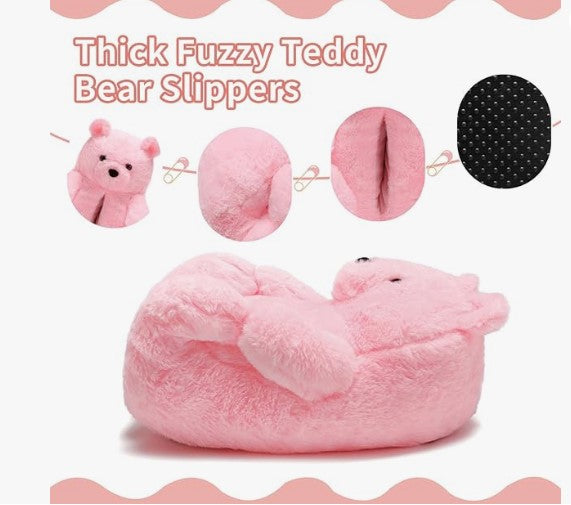 Women's Mens Cute Indoor Fuzzy Fur Fluffy Trendy Fun Slippers Orange Red Pink Brown Rainbow Black Teddy Bear Animal Slippers Birthday Anniversary Valentine Halloween Costume Gift