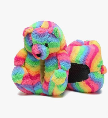 Women's Mens Cute Indoor Fuzzy Fur Fluffy Trendy Fun Slippers Orange Red Pink Brown Rainbow Black Teddy Bear Animal Slippers Birthday Anniversary Valentine Halloween Costume Gift