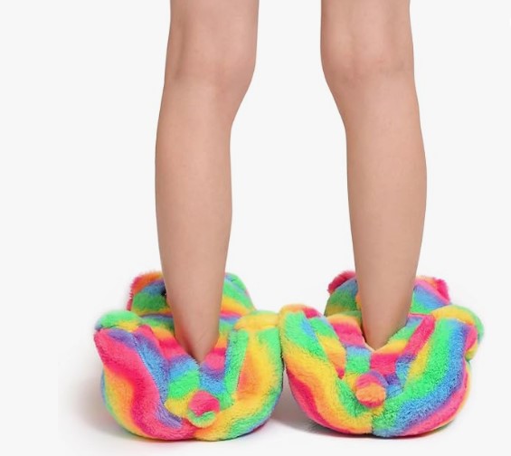 Women's Mens Cute Indoor Fuzzy Fur Fluffy Trendy Fun Slippers Orange Red Pink Brown Rainbow Black Teddy Bear Animal Slippers Birthday Anniversary Valentine Halloween Costume Gift