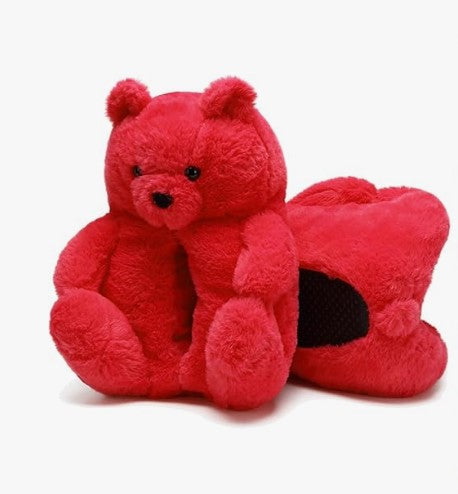 Women's Mens Cute Indoor Fuzzy Fur Fluffy Trendy Fun Slippers Orange Red Pink Brown Rainbow Black Teddy Bear Animal Slippers Birthday Anniversary Valentine Halloween Costume Gift
