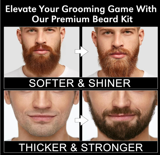 Men Beard Grooming Kit Conditioner Oils Balm Brush Wash Comb with Travel Bag and Beard E-Book
